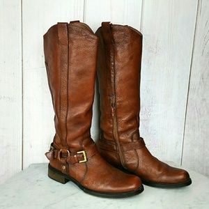 Miz Mooz Brown Leather Boots w/ Gold Buckle Detail